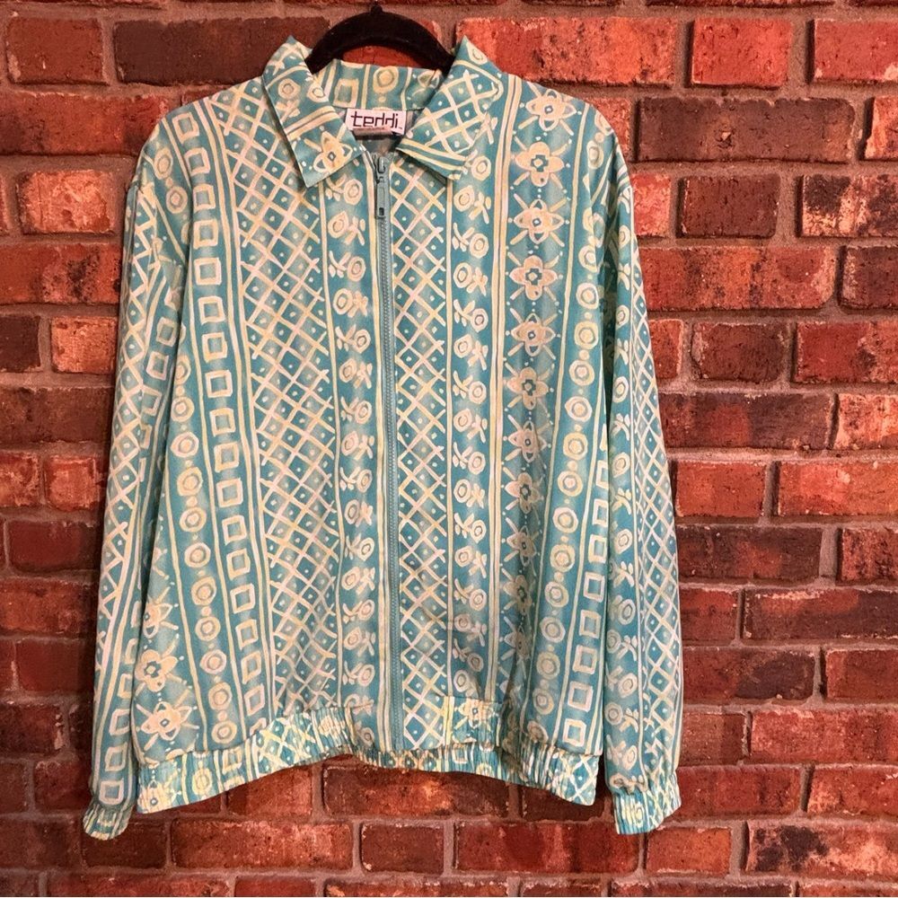 Teddi womens vintage geometric aztec sporty windbreaker track jacket green M